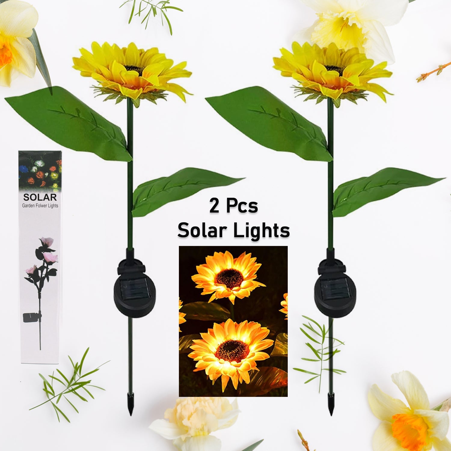 9328 2 Pc Outdoor Solar Sunflower Lights Intelligent Light Control Waterproof Garden Landscape Stake Light 9328 2 Pc Outdoor Solar Sunflower Lights Intelligent Light Control Waterproof Garden Landscape Stake Light